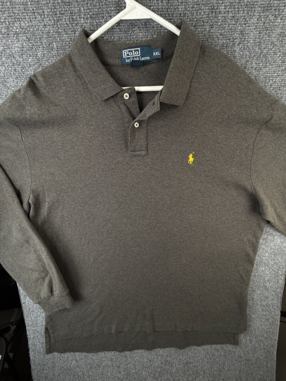 Polo Ralph Lauren 2XL Gray Long Sleeve Polo Shirt Soft Knit Yellow Pony Logo